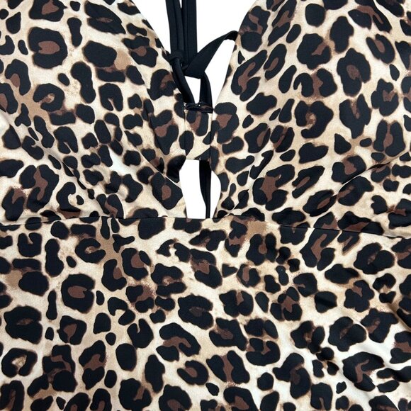 NWT Time And Tru Womens XL Leopard Print One Piece Halter Swimsuit Open Back - Picture 14 of 16